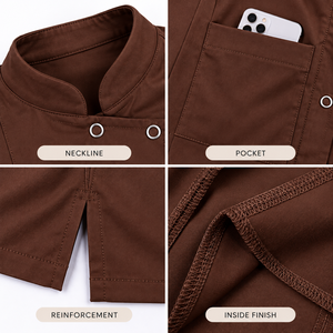 Conjunto de Uniforme Médico Unisex de Manga Corta en Algodón y Poliéster Tejido, Color Marrón, Cuello Alto con Broches y Pantalones Blancos, Uniforme de Hospital - Product Image 4