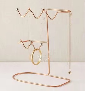 Metal Jewelry Stand <b>T</b>-<b>Bar</b> Design Gold Tone Black White Marble Base Necklace Earring <b>Bracelet</b> Display Organizer - Product Image 6