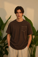 T-shirt pour homme en coton et fibre de bambou, surdimensionné, marron, avec broderie sur le devant, de qualité supérieure OEM |   T-shirt décontracté streetwear respirant et épais |