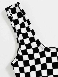 Women <b>Checkered</b> Sports Bra Scoop Neck Medium Support Breathable Yoga <b>Top</b> Spandex Polyester Non-Convertible Straps - Product Image 3