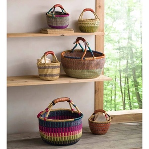 Cesta redonda de almacenamiento de algas marinas modelo caliente lavandería cocina artesanía hecha a mano para venta al por mayor tejida a mano con asas - Product Image 3