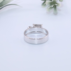 Luxury Solid White Gold <b>Mens</b> Lab Diamond <b>Ring</b> East West Emerald Cut Bezel Round Two Stone Band Fine Jewelry - Product Image 4