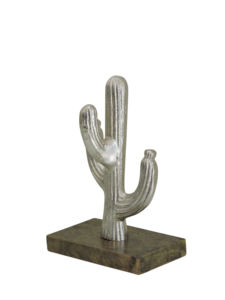 Escultura de Cactus Saguaro de Aluminio Plateado sobre Base de Bronce - Estatua Decorativa Moderna del Desierto para Hogar, Oficina, Estante y Mesa, 12 Pulgadas - Product Image 3