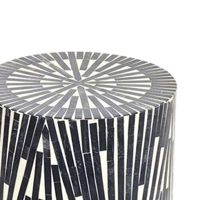 Taburetes Cilíndricos con Diseño de Rayos Solares en Blanco y Negro, Mesa Auxiliar Pequeña con Mosaico de Madreperla Hecho a Mano, Decoración para Sala de Estar y Dormitorio - Product Image 2