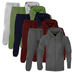 Ensemble de survêtement vert à capuche pour homme, coupe classique, en polyester et coton French Terry, pantalon de jogging décontracté à fermeture éclair, couleur unie - Product Image 5
