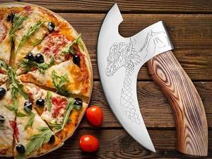 Cuchillo para pizza forjado a mano con mango de madera, cuchillo para pizza vikingo personalizado OEM con mango de madera de fresno - Product Image 5