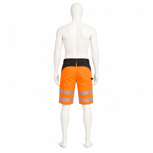 Pantalones cortos de trabajo reflectantes personalizados en naranja fluorescente, negro y plateado para hombre, con múltiples bolsillos, duraderos, ropa de trabajo de verano, pantalones cortos de alta visibilidad. - Product Image 3