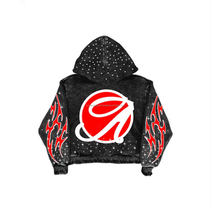 Ensemble de survêtement vintage personnalisé pour homme, style streetwear, délavé au soleil, avec broderie appliquée et strass, survêtement ample avec fermeture éclair et capuche - Product Image 3