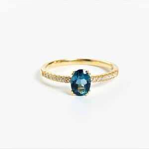 Anillo ovalado de zafiro, plata de ley 925, chapado en oro de 14 quilates, con circonita cúbica, piedra de nacimiento de septiembre, anillo de promesa para mujer, regalo. - Product Image 5