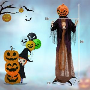 Décoration d'Halloween animée : Épouvantail citrouille debout de 1,70 m - Product Image 3