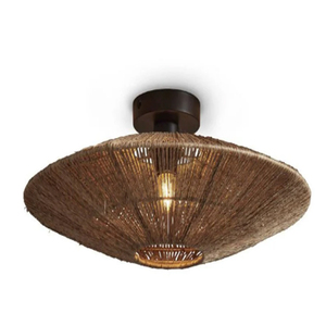 Black Iron And Woven <b>Rope</b> Hanging Lamp Hand Woven Hanging Lamp Ceiling Mount Lamp Round Bohemian Style Handmade Indoor <b>Lighting</b> - Product Image 3