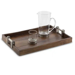 Plateau de service rectangulaire simple en bois d'acacia, vaisselle décorative pour la maison, plateau de service alimentaire en bois poli - Product Image 3