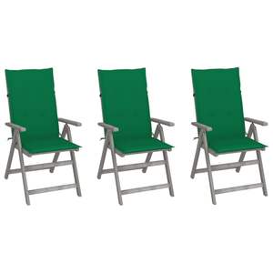 Solid Acacia Wood Patio <b>Reclining</b> Chair Set of 3 with <b>Cushions</b> - Product Image 1