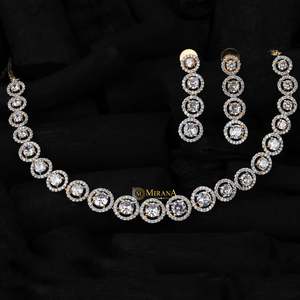 24K Gold Plated Solitaire Round Zircon Necklace and Earring Set for Wedding - Product Image 2