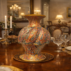 Elegante jarrón de latón en forma de trompeta, delgado, con un delicado diseño floral en toda su superficie y base escalonada. Disponible a precio de mayorista. - Product Image 4