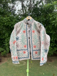 Luxury Handmade Knitted <b>Velvet</b> Embroidery Stand <b>Jacket</b> <b>Women</b> | Premium Floral Artisan Designer Eco-Friendly Autumn/Winter - Product Image 2