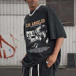 Oversized Graphic <b>Tshirts</b> for Men Acid Wash Los Angeles Vintage Tees Streetwear Baggy Cotton Shirts Casual Tops - Product Image 3