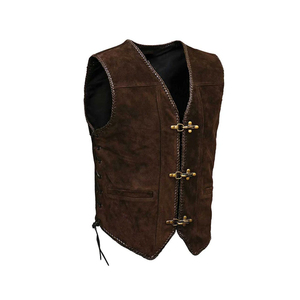 Gilet en cuir marron pour homme, col en V, fermeture éclair, décontracté, respirant, pour l'hiver, grande taille, coupe classique - Product Image 3