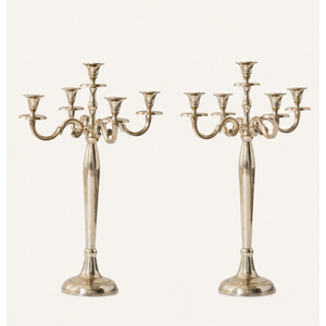 Candelabro de metal elegante de 5 brazos, plateado, de aluminio, para centros de mesa de boda, decoración de fiestas, venta al por mayor. - Product Image 1