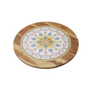 Ensaladera redonda de madera con diseño de esmalte floral ecológico para aperitivos de fiesta, desayuno o Decoración de mesa con estilo - Product Image 1