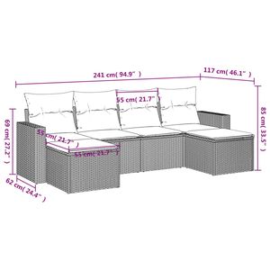 Conjunto de Sofá de Jardín de 6 Piezas con Patas Ajustables, Ratán PE Gris, Muebles de Exterior Cómodos y Elegantes - Product Image 3