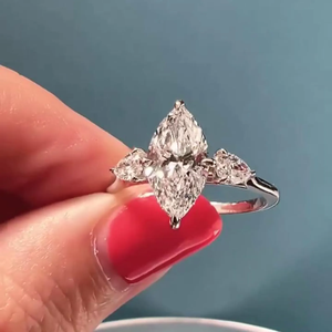 Marquise 3.50tcw Lab Diamond Engagement Ring-Three <b>Stone</b> Pear Side Stones 18k Gold Plated Luxury Party Ring - Product Image 1