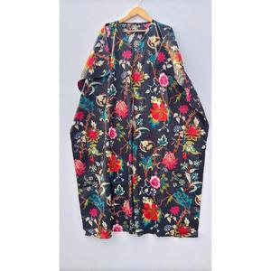 Bohemian <b>Black</b> Block Print Cotton <b>Kaftan</b> Maxi Dress Women V Neck <b>Kaftan</b> with Short Sleeves and Relaxed Resort Wear - Product Image 5