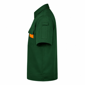 Chemise de travail pour mécanicien en gros, à manches courtes, avec poches utilitaires, fermeture boutonnée et accent de couleur contrastée - Product Image 2