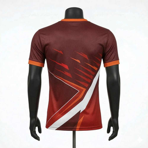 Men's Red Black Geometric Pattern Short Sleeve O-Neck T-Shirt Breathable Knitted Casual Fit Regular Length 220 Grams Front <b>Logo</b> - Product Image 2