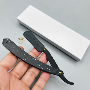 Rasoir droit pliant professionnel en acier inoxydable – Rasoir de barbier à manche ergonomique noir, outil de coiffure pour salon - Product Image 4