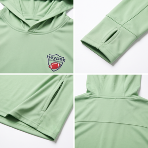 Unisex Summer Fishing <b>Top</b> Light Green Hooded Long Sleeve Sun Protection Shirt with Pockets and <b>Thumb</b> <b>Holes</b> - Product Image 4