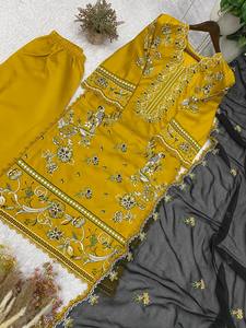 TENNECY Women's Solid Party Roman Embroidered Work <b>Top</b> Plazzo and Dupatta Set - Product Image 4