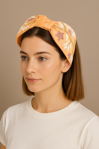 Bandeau Léger Imprimé Floral Pêche, Tissu Doux, Torsadé, pour Femmes et Filles, Ajustement Confortable, Imprimé Floral Tendance - Product Image 3