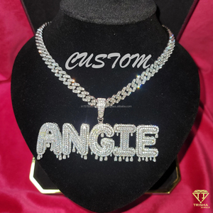 Collier personnalisé avec pendentif « Angie », serti de diamants Moissanite, chaîne cubaine Hip Hop, bijoux - Product Image 3