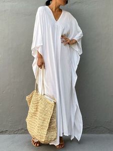 Robe Kaftan pour femmes en coton 100% avec dentelle florale imprimée, longueur genoux, manches 3/4 - Style vintage, coupe ample, douce et respirante - Product Image 6