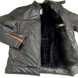 Real Stylish Genuine Leather <b>Men</b> Bomber <b>Jacket</b> <b>Men</b> Clothing Slim Long Sleeve Leather Fashion Zipper <b>Fur</b> Puffer Motorcycle <b>Jacket</b> - Product Image 3