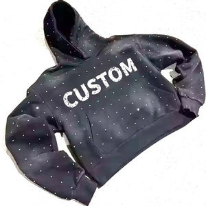 Sweat à capuche zippé pour homme, noir, en polaire respirant, avec ailes d'ange en strass, coupe classique, streetwear d'hiver - Product Image 5