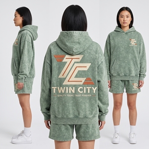 Custom Logo Heavyweight French Terry Hoodie and Shorts Set Oversized Vintage Acid Wash Streetwear Two <b>Piece</b> Tracksuit <b>Outfit</b> - Product Image 1