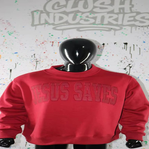 Sweat-shirt à capuche en velours JESUS SAVES 100% coton avec broderie appliquée, col large, hiver CLUSH SPORTS - Product Image 1