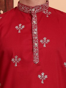 Kurta de Algodón para Hombre de NiMa Creations, Diseño Bordado, Corte Regular, Largo hasta la Rodilla, Estilo Tradicional Indio Pakistaní para Bodas y Fiestas - Product Image 4