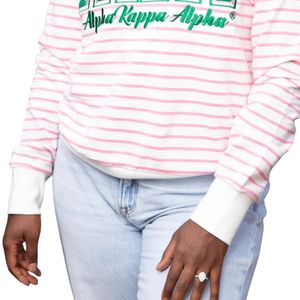 Sweat-shirt rayé rose et blanc AKA pour femme, col rond, lettres grecques, vêtement décontracté, élégant et confortable de qualité supérieure - Product Image 6