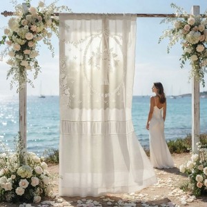 Elegante Cortina Transparente Bordada con Cinta Decorativa, Panel de Cortina con Diseño Botánico Clásico para Ventana de Sala de Estar - Product Image 3
