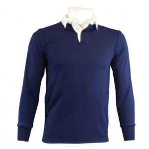 เสื้อโปโลแขนยาวผู้ชายสีน้ำเงินกรมท่า ผ้าถัก คอวี สีพื้น สไตล์ลำลอง - Product Image 1