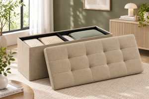 Banco de Almacenamiento Moderno de Tela con Tapa Acolchada para Sala de Estar, Muebles para el Hogar - Product Image 3