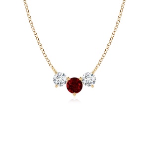 จี้ทองคำแท้ 14K 18K ประดับทับทิมทรงกลมและเพชรสองเม็ด สามเม็ด ดีไซน์โดดเด่น รับรองโดย IGI พร้อมสร้อยคอ - Product Image 1