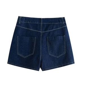 Women's Casual Canvas Denim 2-Piece Summer Set Crop <b>Top</b> Above Knee Shorts with Embroidery Appliques - Product Image 6