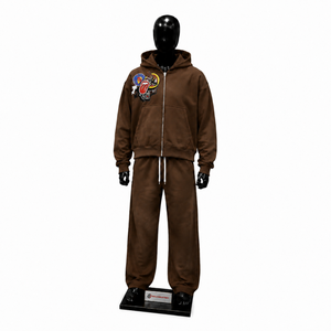 Ensemble de survêtement marron pour homme avec capuche, fermeture éclair intégrale, sweat-shirt et pantalon en coton, imprimé sur le devant, coupe décontractée, idéal pour l'automne, qualité supérieure - Product Image 1