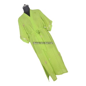 KL019 Beautiful Vintage Silk Sari Kimono Long Handmade <b>Women</b> <b>Robes</b> Pockets Belt Summer Spring Low Rise ODM - Product Image 1