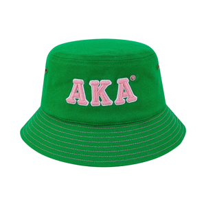 AKA หมวกบักเก็ตสีเขียว หมวกผ้าฝ้ายปักตัวอักษรสีชมพู ปรับได้ แฟชั่นลำลอง สตรีทแวร์กลางแจ้ง หมวกป้องกันแสงแดด - Product Image 1