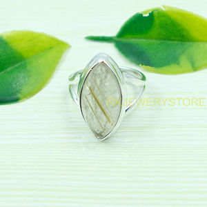 แหวนควอตซ์รูไทล์สีทอง แหวนเงินแท้ 925 แหวนสเตทเมนท์ แหวนสัญญาสำหรับเธอ แหวนสำหรับผู้หญิง ของขวัญคริสต์มาสสำหรับภรรยา - Product Image 4